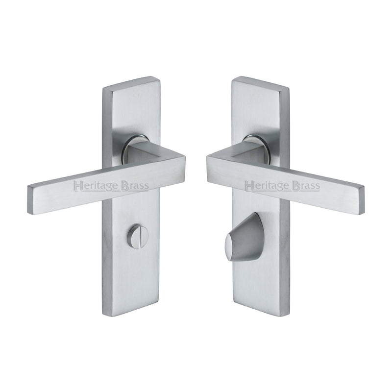 Heritage Brass Door Handle for Bathroom Delta Design Satin Chrome finish - DEL6030-SC - Choice Handles