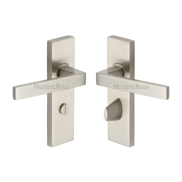 Heritage Brass Door Handle for Bathroom Delta Design Satin Nickel finish - DEL6030-SN - Choice Handles