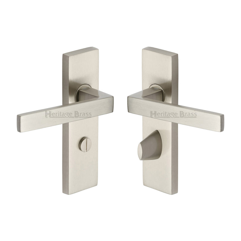 Heritage Brass Door Handle for Bathroom Delta Design Satin Nickel finish - DEL6030-SN - Choice Handles