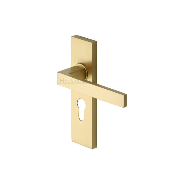 Heritage Brass Door Handle for Euro Profile Plate Delta Design Satin Brass finish - DEL6048-SB - Choice Handles
