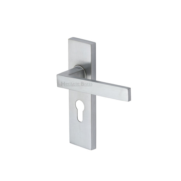 Heritage Brass Door Handle for Euro Profile Plate Delta Design Satin Chrome finish - DEL6048-SC - Choice Handles