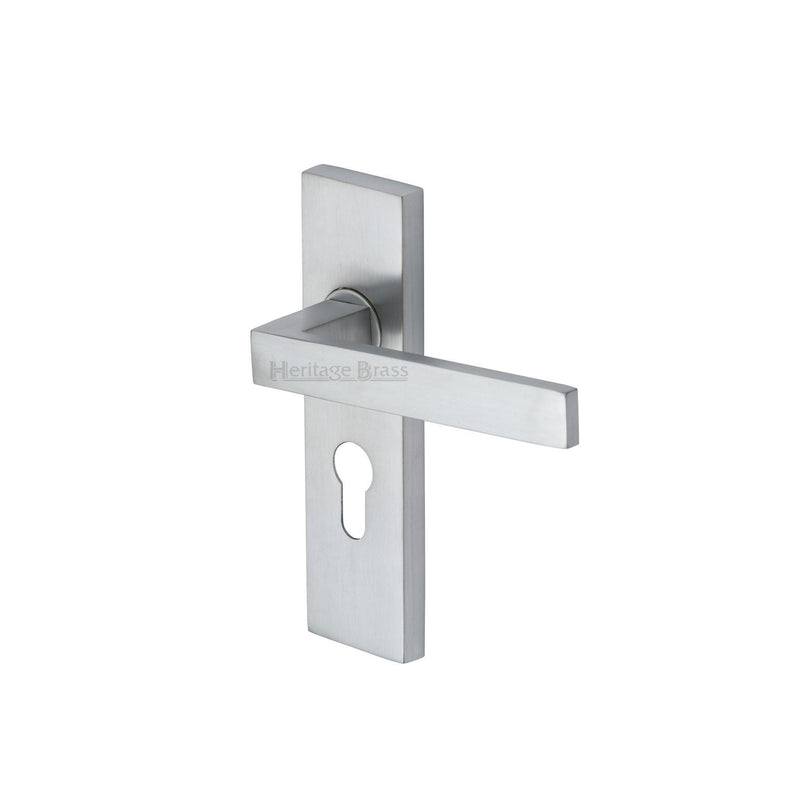 Heritage Brass Door Handle for Euro Profile Plate Delta Design Satin Chrome finish - DEL6048-SC - Choice Handles