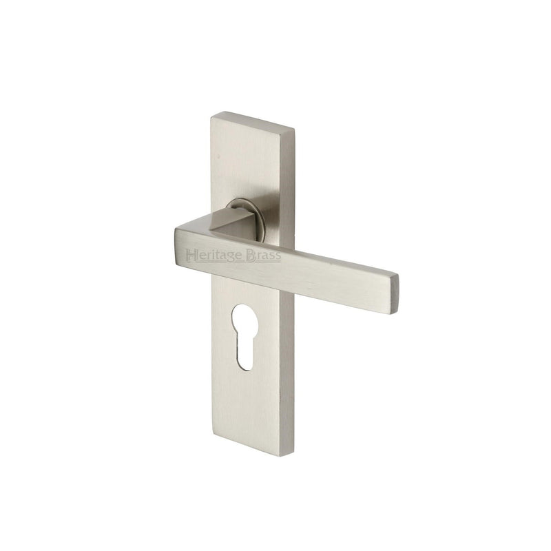 Heritage Brass Door Handle for Euro Profile Plate Delta Design Satin Nickel finish - DEL6048-SN - Choice Handles