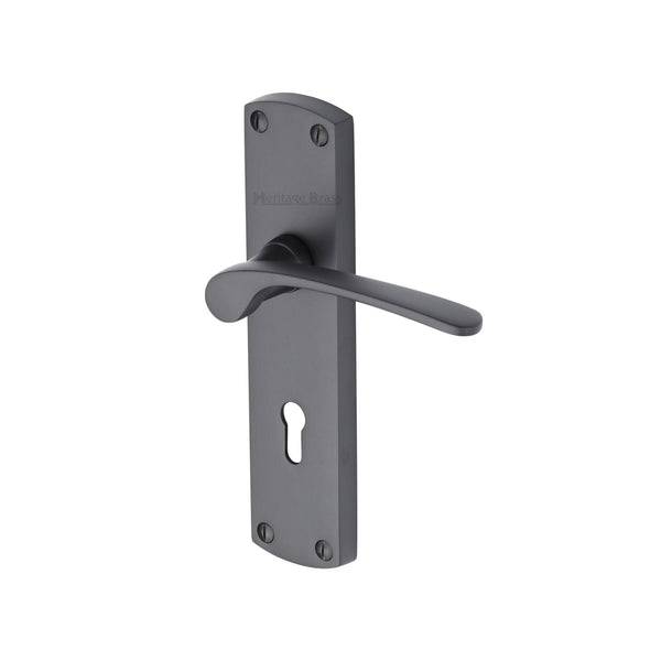 Heritage Brass Door Handle Lever Lock Diplomat Design Matt Black finish
 - DIP7800-BKMT - Choice Handles