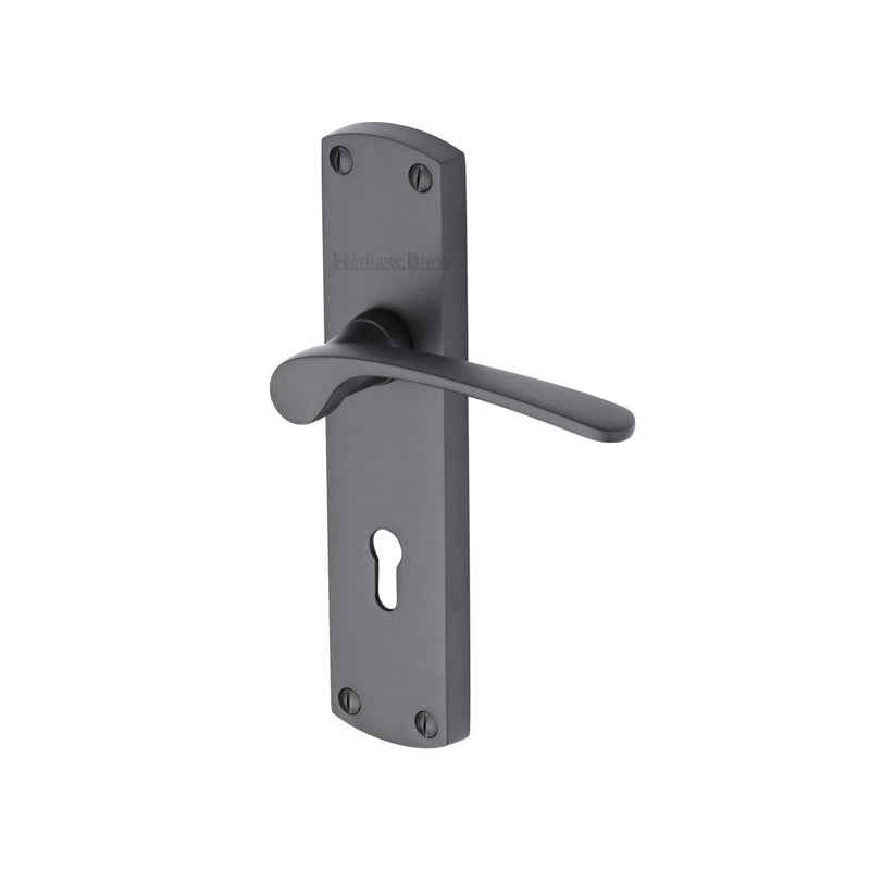 Heritage Brass Door Handle Lever Lock Diplomat Design Matt Black finish
 - DIP7800-BKMT - Choice Handles