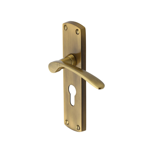 Heritage Brass Door Handle for Euro Profile Plate Diplomat Design Antique Brass finish - DIP7848-AT - Choice Handles