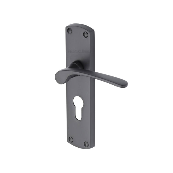 Heritage Brass Door Handle for Euro Profile Plate Diplomat Design Matt Black finish
 - DIP7848-BKMT - Choice Handles