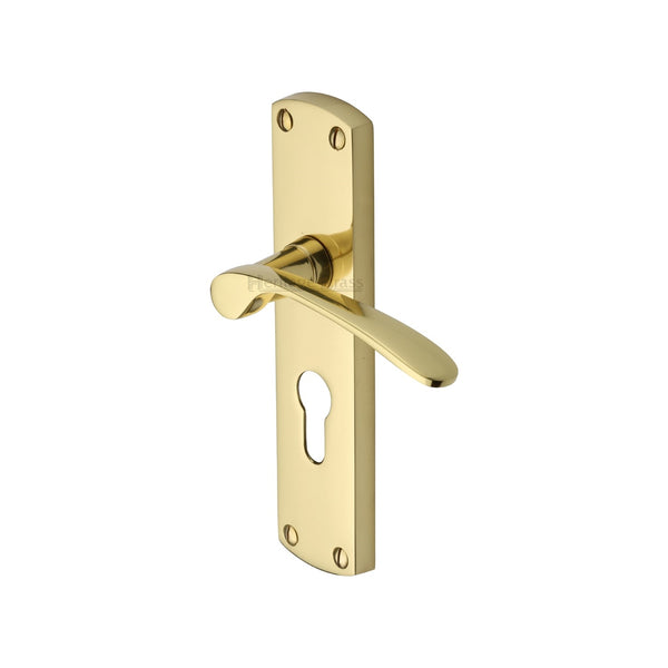 Heritage Brass Door Handle for Euro Profile Plate Diplomat Design Polished Brass finish - DIP7848-PB - Choice Handles