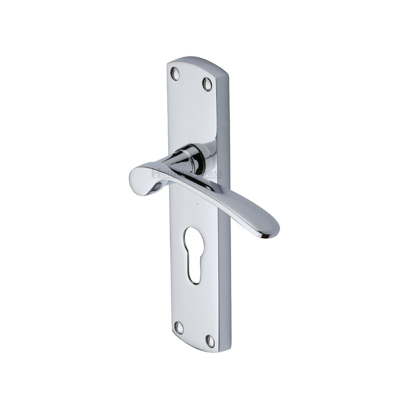 Heritage Brass Door Handle for Euro Profile Plate Diplomat Design Polished Chrome finish
 - DIP7848-PC - Choice Handles