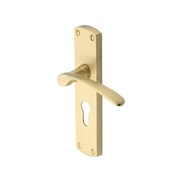 Heritage Brass Door Handle for Euro Profile Plate Diplomat Design Satin Brass finish - DIP7848-SB - Choice Handles