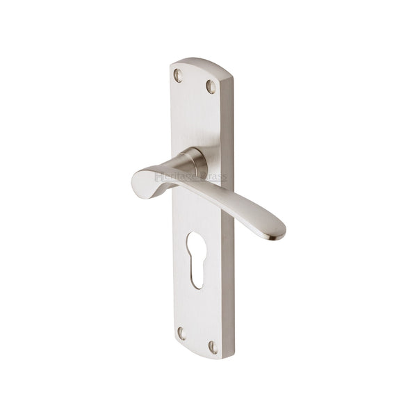 Heritage Brass Door Handle for Euro Profile Plate Diplomat Design Satin Nickel finish
 - DIP7848-SN - Choice Handles