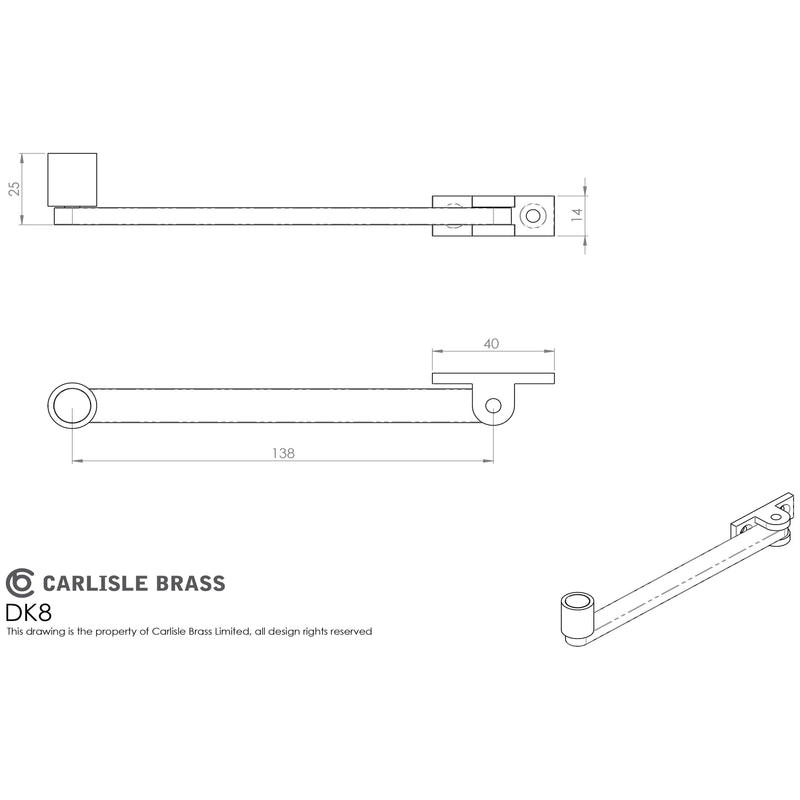 Carlisle Brass - Roller Arm Stay 150mm - Satin Chrome - DK8SC