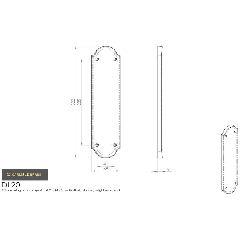 Carlisle Brass - Finger Plate - Shaped End 305mm X 64mm - Polished Brass - DL20