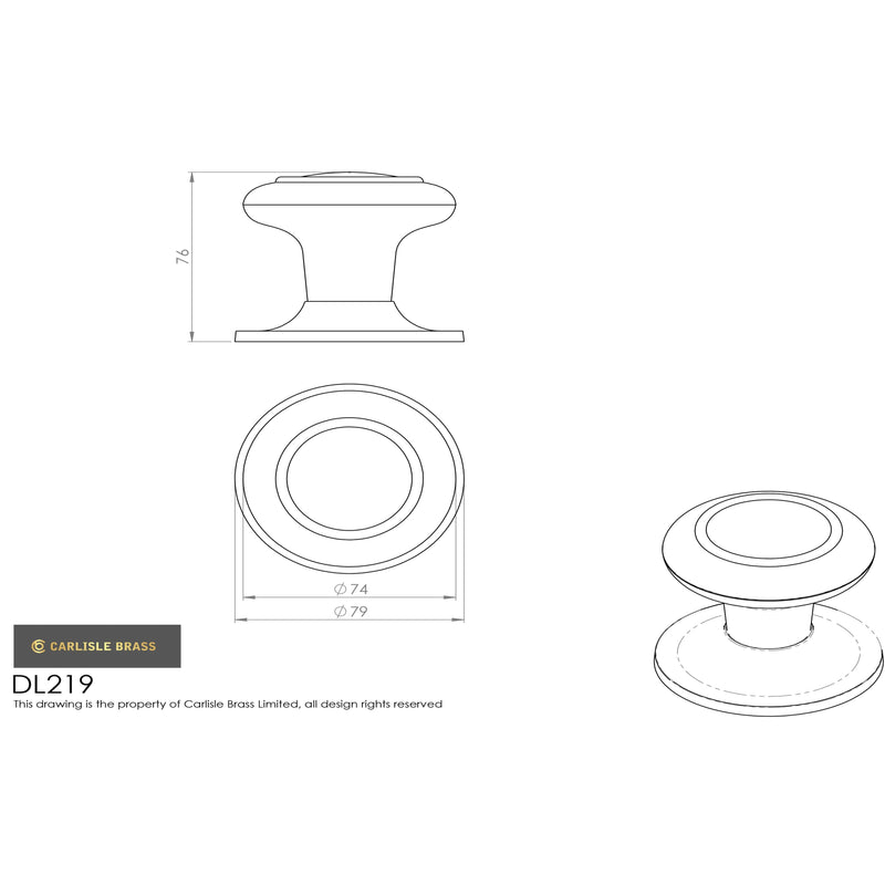 Carlisle Brass - Centre Door Knob - PVD - DL219PVD - Choice Handles