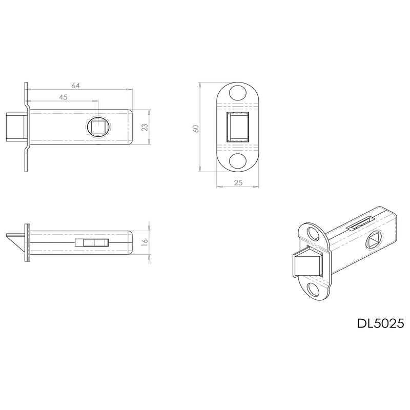 Carlisle Brass - Heavy Duty Tubular Mortice Latch 64mm - Polished Brass - DL5025