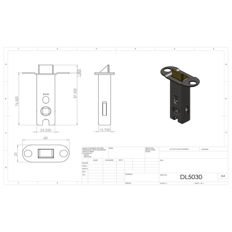 Carlisle Brass - Heavy Duty Tubular Mortice Latch 76mm - Polished Brass - DL5030 - Choice Handles
