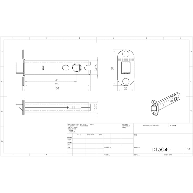 Carlisle Brass - Heavy Duty Tubular Mortice Latch 102mm - Polished Brass - DL5040 - Choice Handles