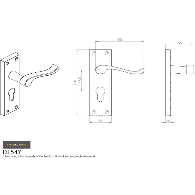 Carlisle Brass - Victorian Scroll Lever on Euro Lock Backplate - Polished Chrome - DL54YCP - Choice Handles