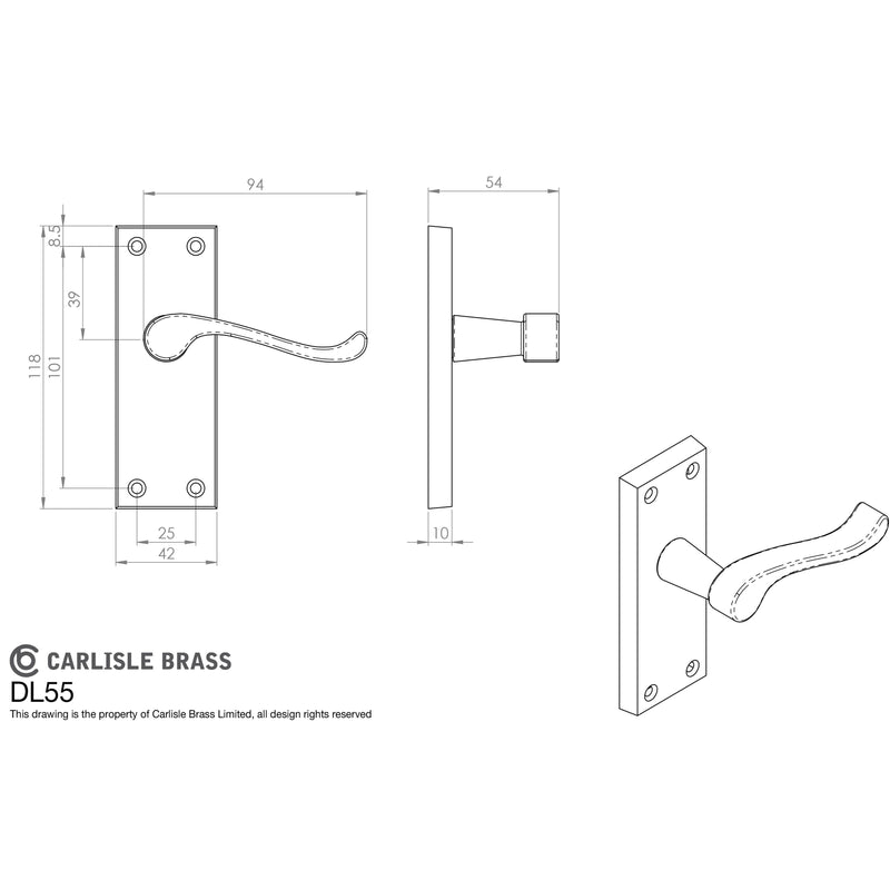 Carlisle Brass - Victorian Scroll Lever on Short Latch Backplate - Polished Brass - DL55 - Choice Handles