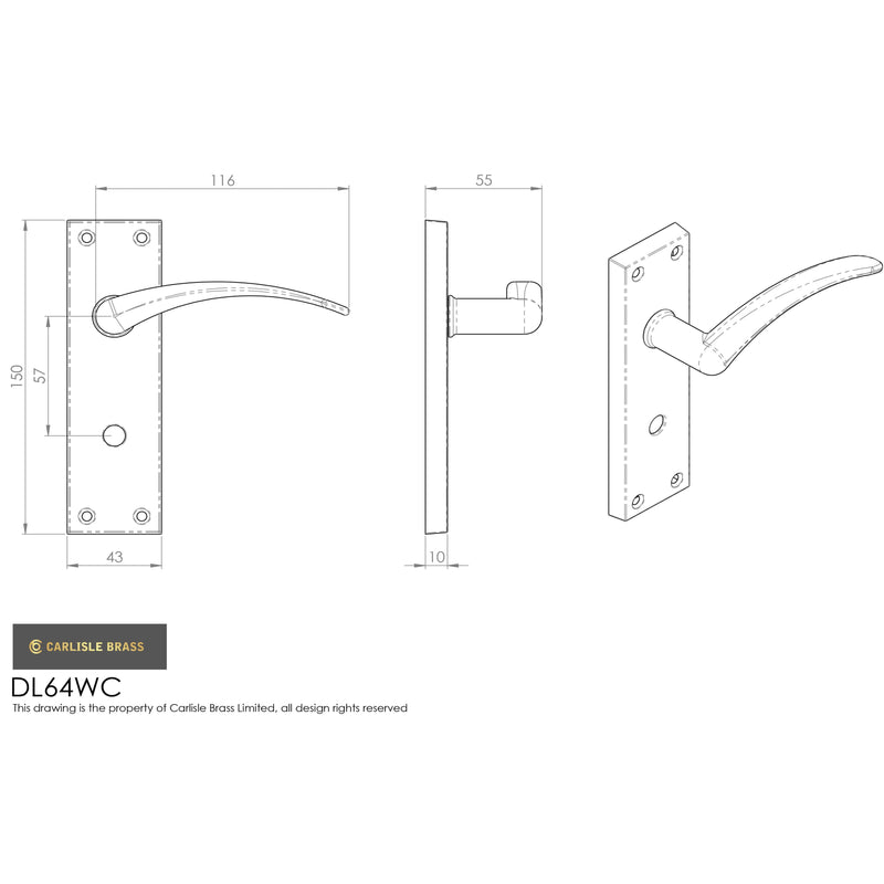 Carlisle Brass - Wing Lever on WC Backplate - Satin Chrome - DL64WCSC - Choice Handles