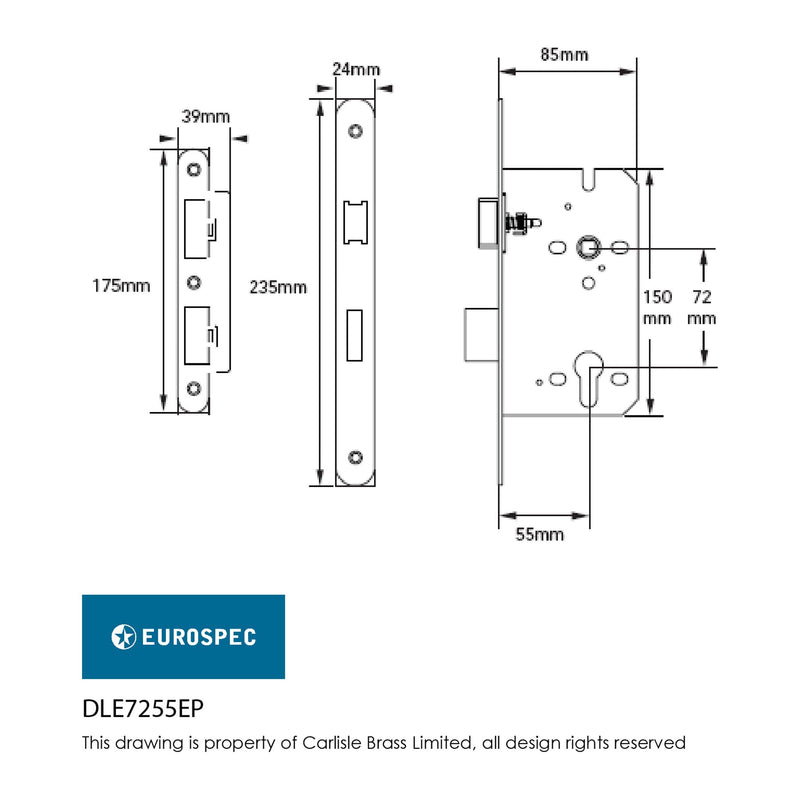 Eurospec - Euro Profile Sashlock, 55mm Backset  - Satin Stainless Steel DLE7255EPSSS - Choice Handles