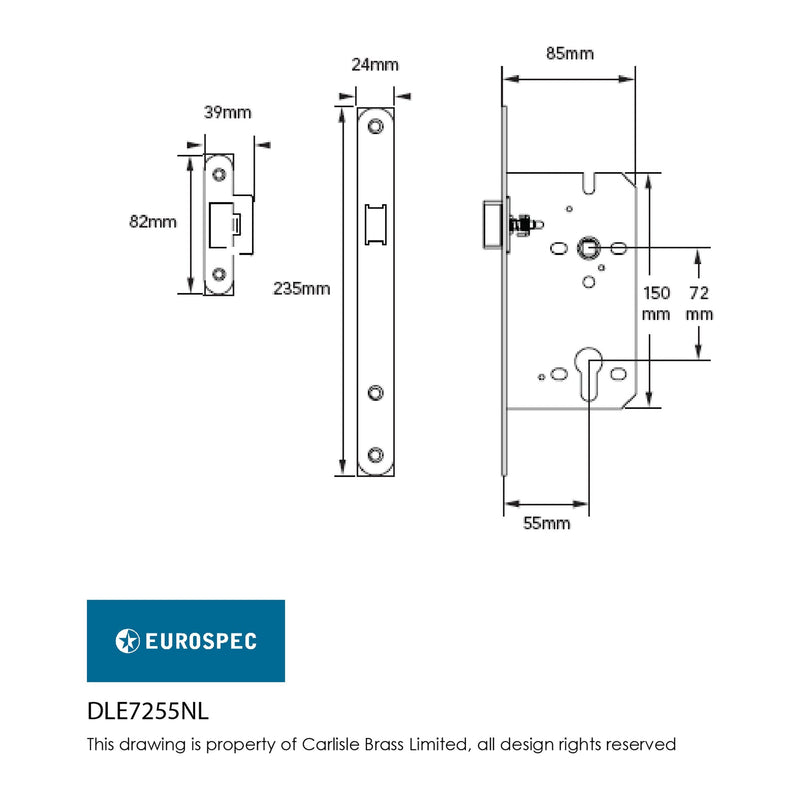 Eurospec - Euro Profile Nightlatch Radius, 55mm Backset  - Satin Stainless Steel DLE7255NLSSS/R - Choice Handles