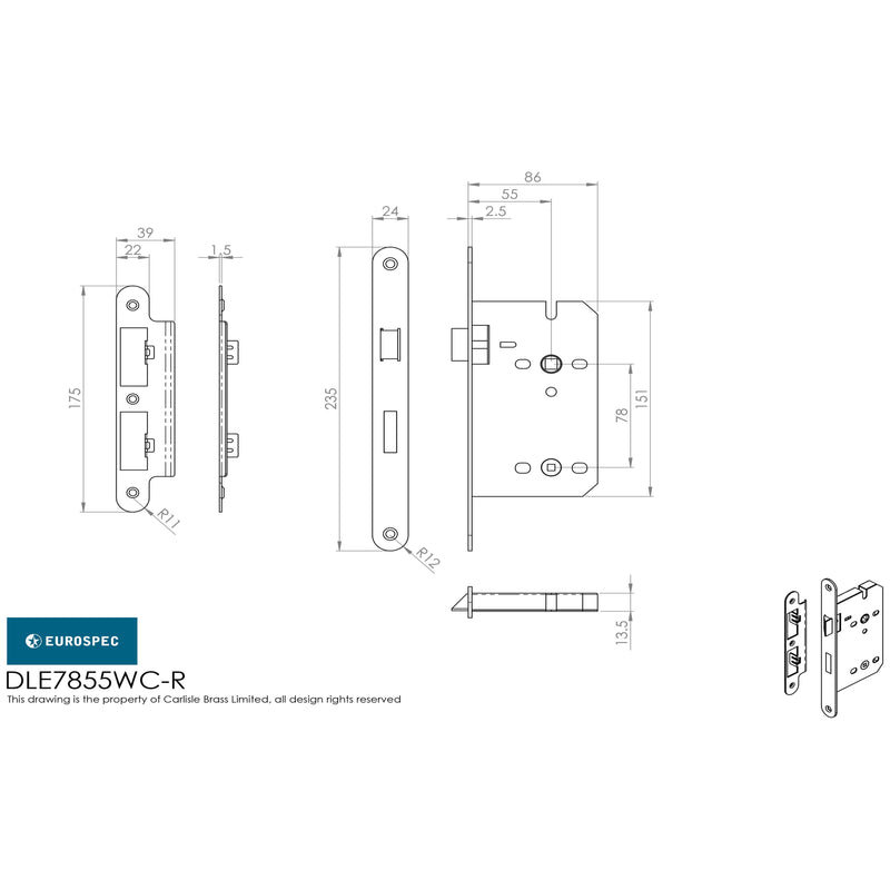 Eurospec - Bathroom Lock Radius - Satin Stainless Steel - DLE7855WCSSS/R - Choice Handles