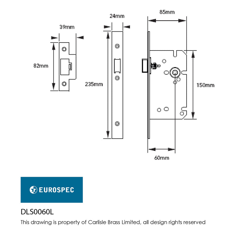 Eurospec - Easi T Din Latch Radius, 60mm Backset  - Satin Stainless Steel DLS0060LSSS/R - Choice Handles