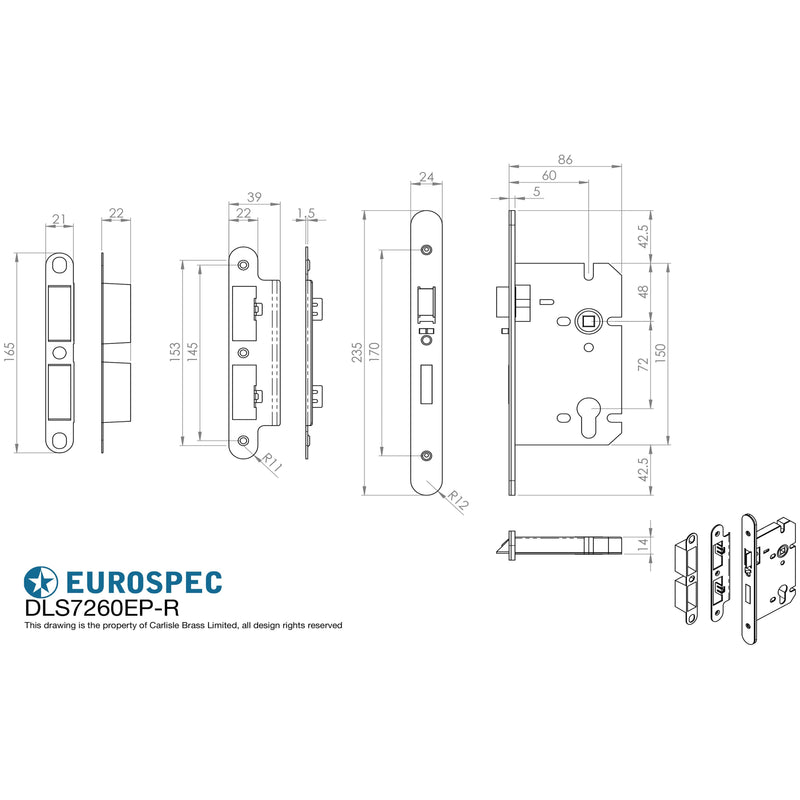 Eurospec - Easi-T Din Euro Profile Sashlock Radius, 60mm Backset  - Satin Stainless Steel DLS7260EPSSS/R - Choice Handles
