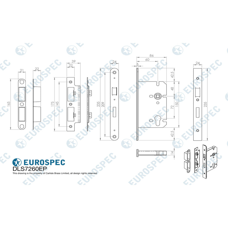 Eurospec - Easi-T Din Euro Profile Sashlock, 60mm Backset  - Satin Stainless Steel DLS7260EPSSS - Choice Handles