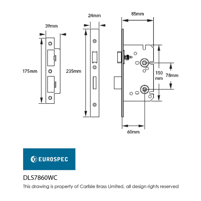 Eurospec - Easi-T Din Bathroom Lock - Satin Stainless Steel - DLS7860WCSSS - Choice Handles