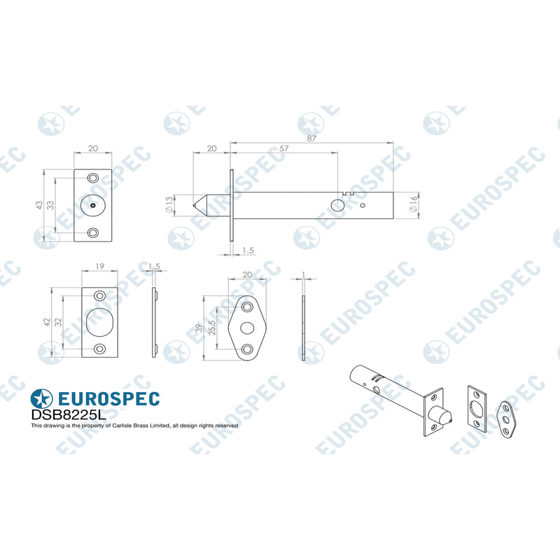 Eurospec - Security Door Rack Bolt Long - Electro Brassed - DSB8225LEB