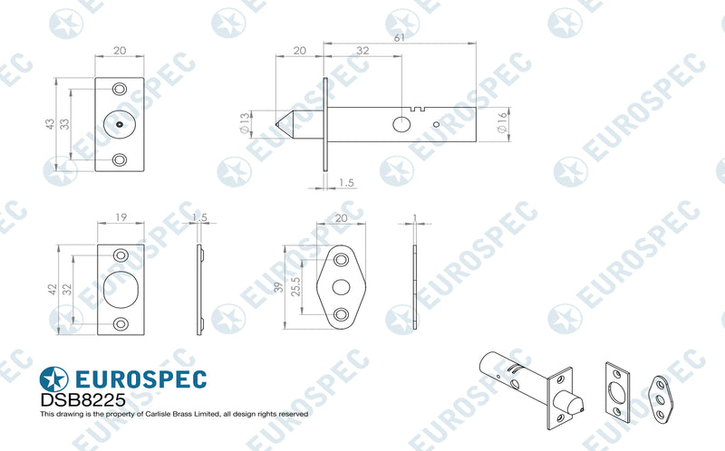 Eurospec - Security Door Rack Bolt - Black - DSB8225BLACK