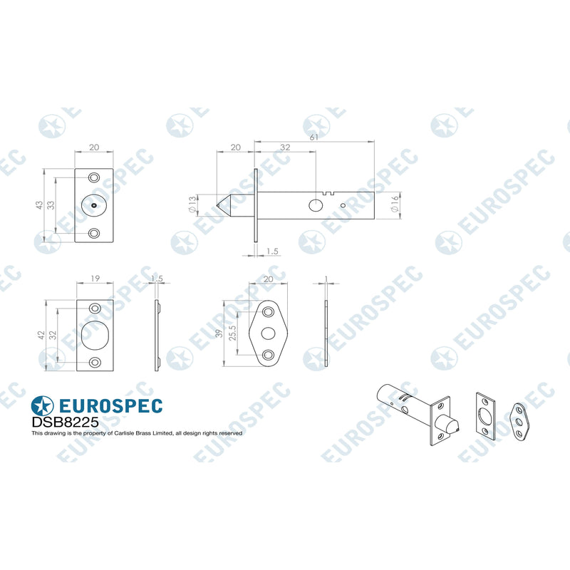 Eurospec - Security Door Rack Bolt - Polished Chrome - DSB8225PC