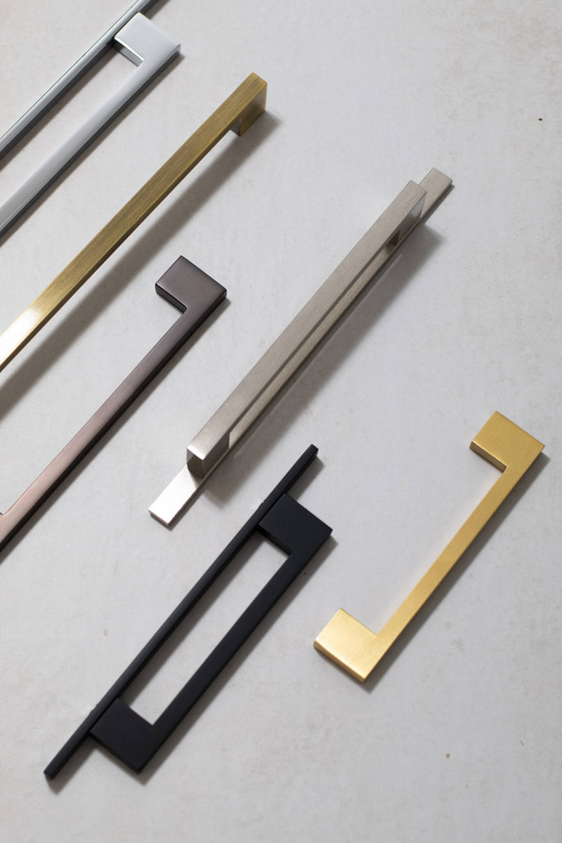 Millhouse Brass Empire Slim Cabinet Pull Handle on Backplate 320mm - Satin Brass - MHCNB17320SB