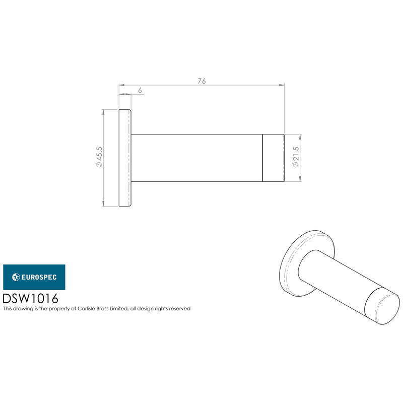 Eurospec - Steelworx Wall Mounted Door Stop 76mm - Bright Stainless Steel - DSW1016BSS - Choice Handles