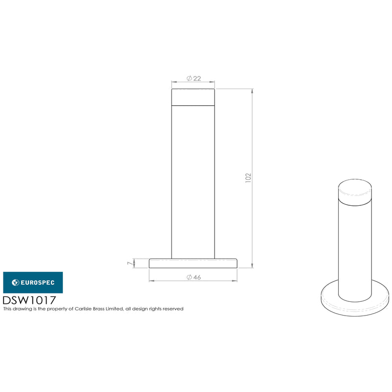 Eurospec - Steelworx Wall Mounted Door Stop 102mm - Bright Stainless Steel - DSW1017BSS - Choice Handles