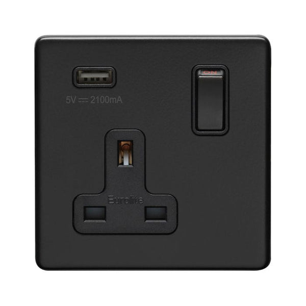 Eurolite Concealed 3mm 1 Gang Usb Socket - Matt Black - ECMB1USBB - Choice Handles