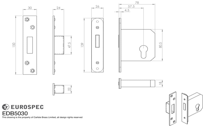Eurospec - Easi - T- Euro Profile Deadlock 76mm (Radius) - Satin Stainless Steel - EDS5030SSS/R