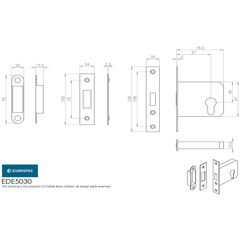 Eurospec - Euro Profile Deadlock 64mm - PVD - EDS5025PVD - Choice Handles