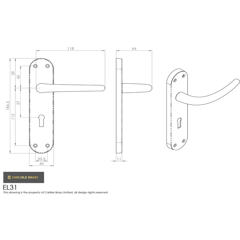 Manital - Lilla Lever on Lock Backplate - Matt Black - EL31MB - Choice Handles