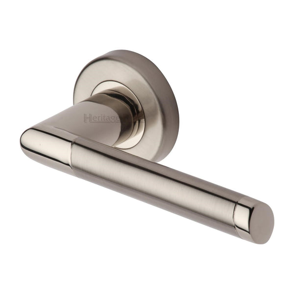 Heritage Brass Door Handle Lever Latch on Round Rose Ellipse Design Mercury finish - ELL4242-MC - Choice Handles