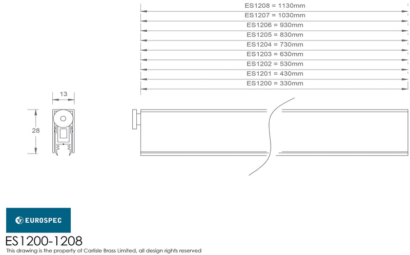 Eurospec - Top (Mortice) 37 DB Range 730mm. - Satin Anodised Aluminium - ES1204