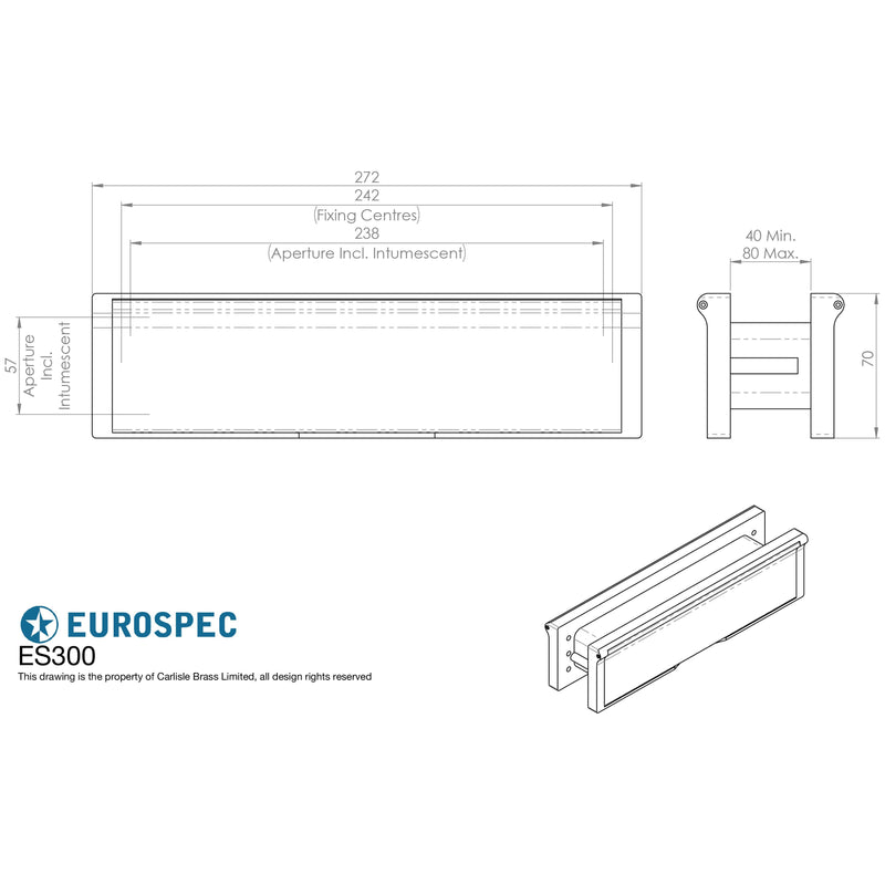 Eurospec  - Intumescent Letterbox Assemblies 254mm PB - Polished Brass - ES300 - Choice Handles
