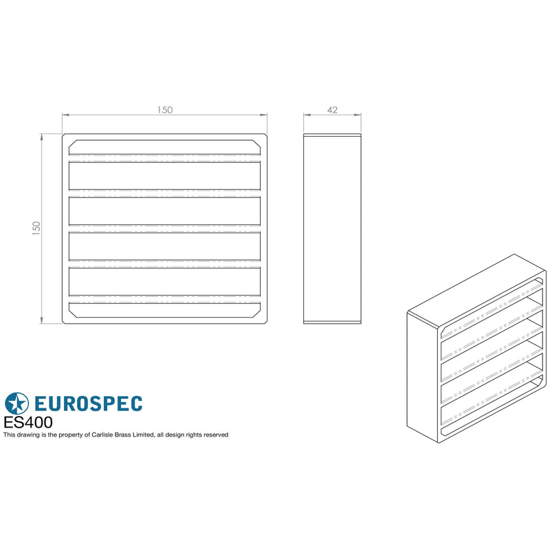 Eurospec - Intumescent Air Transfer Grille 150mm X 150mm - Silver - ES400