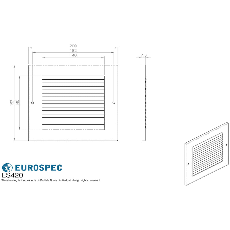 Eurospec - 197 X 200mm Silver Louvre Grille (For Intumescent ES400 150 X 150mm) - Silver - ES420
