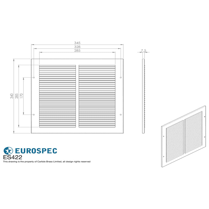 Eurospec - Silver Louvre Grille ( For Intumescent ES402-300X300mm ) - Silver - ES422