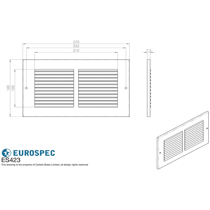 Eurospec - Silver Louvre Grille ( For Intumescent ES403-112 X 225mm ) - Silver - ES423