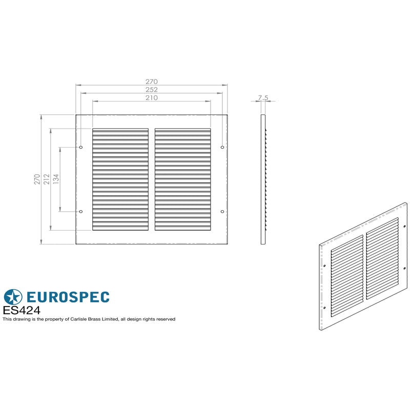 Eurospec - Silver Louvre Grille ( For Intumescent ES404-225 X 225mm ) - Silver - ES424
