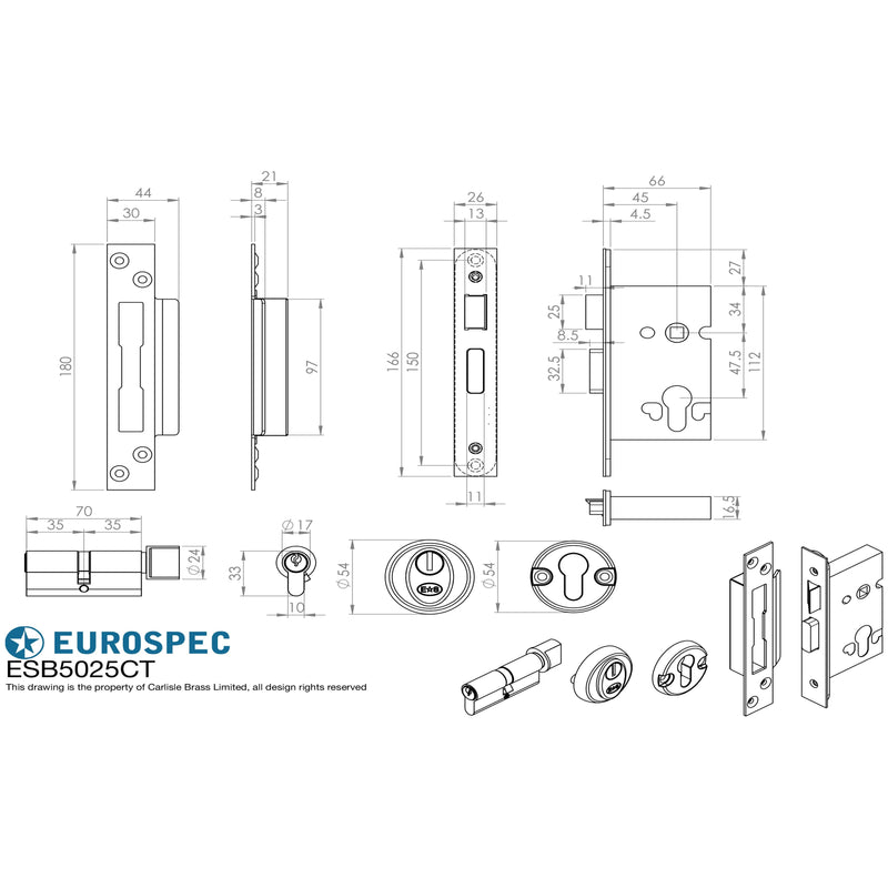 Eurospec - Easi T Euro Profile BS Cylinder and Turn Sashlock 64mm - Satin Stainless Steel - ESB5025/CT/SSS - Choice Handles